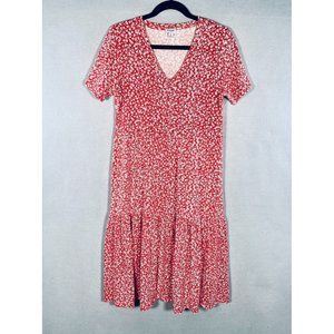 J Crew Maxi Dress Womens M Red White Cotton Tiered Ditzy Floral